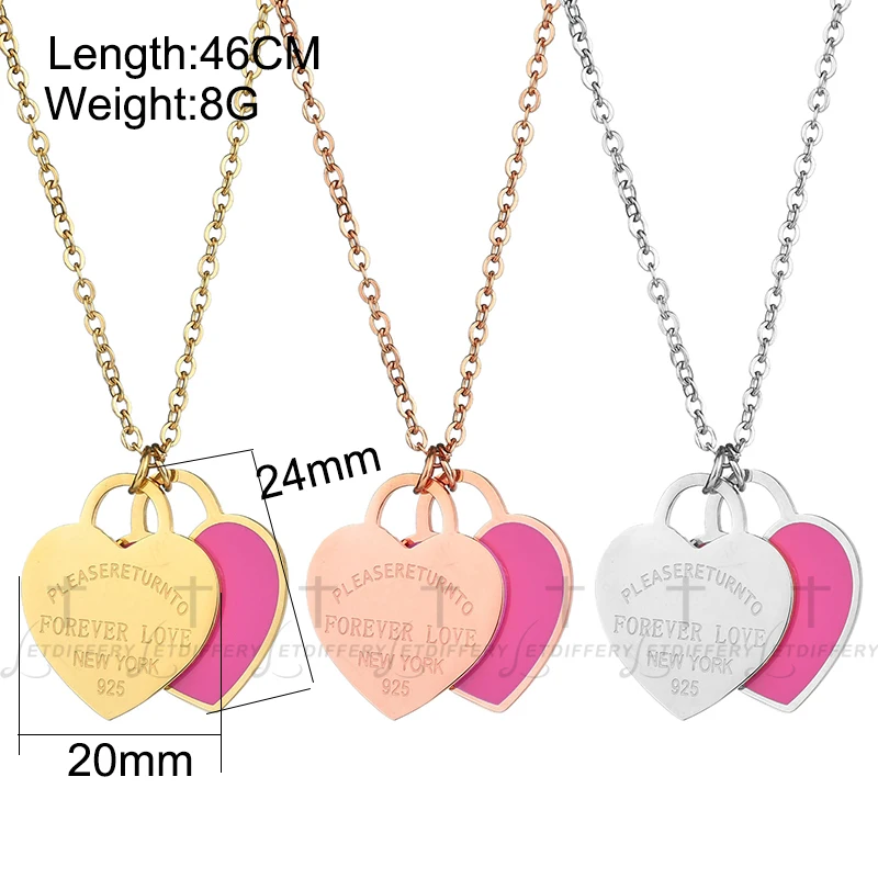 Ожерелье с надписью LOVE Double Heart из нержавеющей стали|Подвески| |