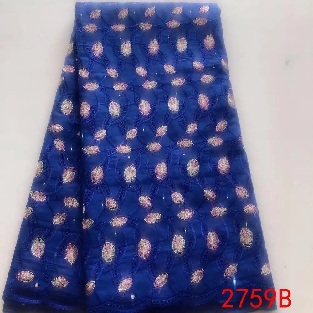 

Blue African Swiss Voile Lace 2019,Nigerian Lace Fabric High Quality, New French Cotton Lace with Stones for Women KS2759B