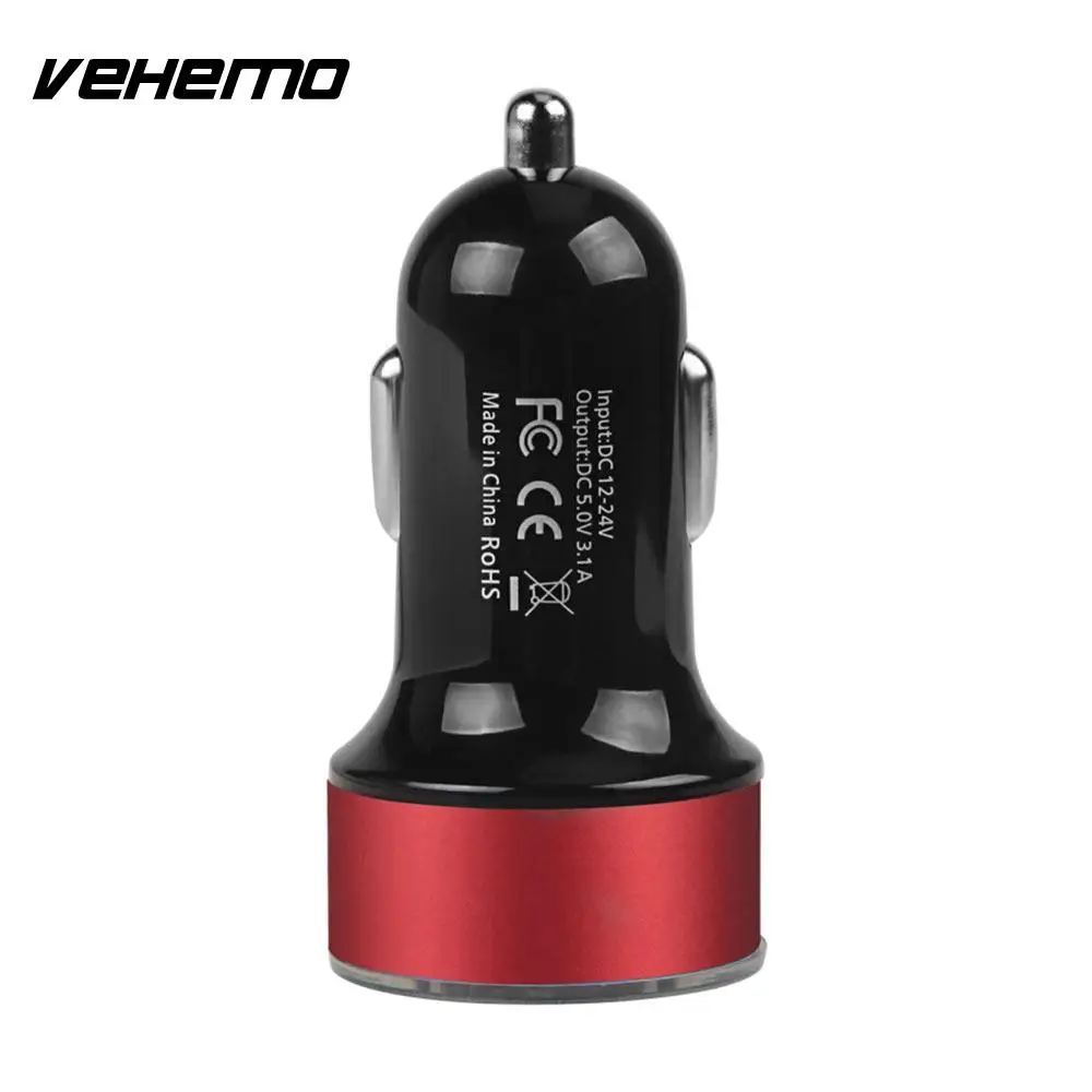 Vehemo автомобильное зарядное устройство с двумя usb-портами, адаптер питания, автомобильное зарядное устройство 5 В, автомобильная быстрая зарядка, светодиодный дисплей для iPhone, xiaomi, huawei, samsung - Название цвета: Red