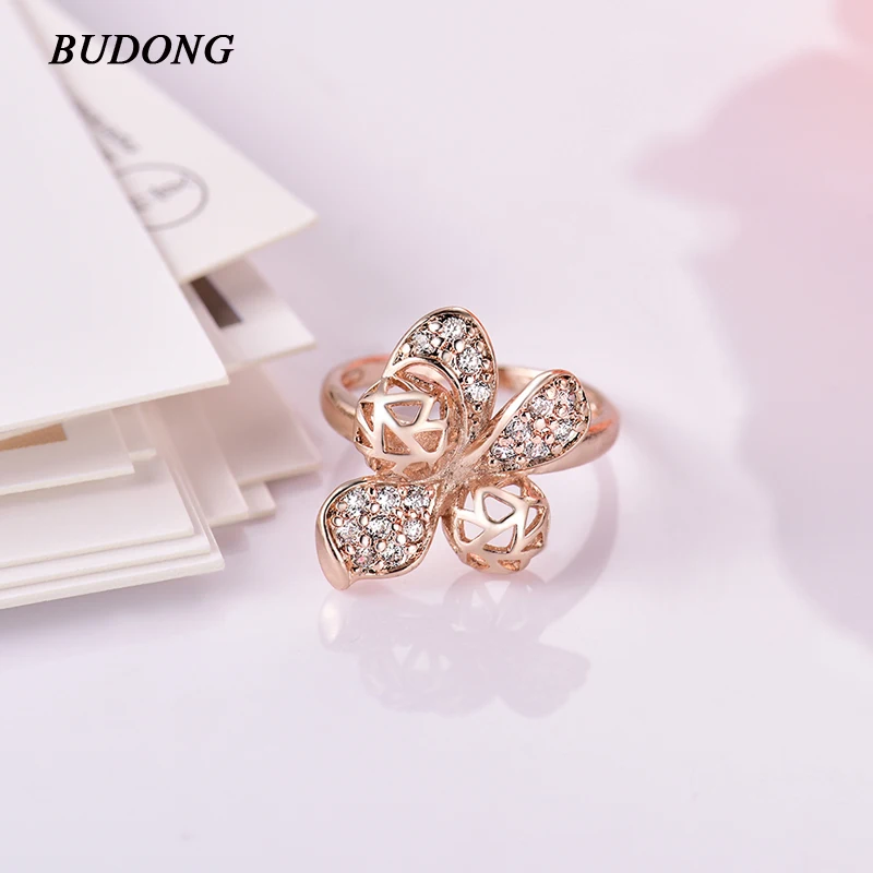Женские винтажные кольца BUDONG геометрические из розового золота с кубическим