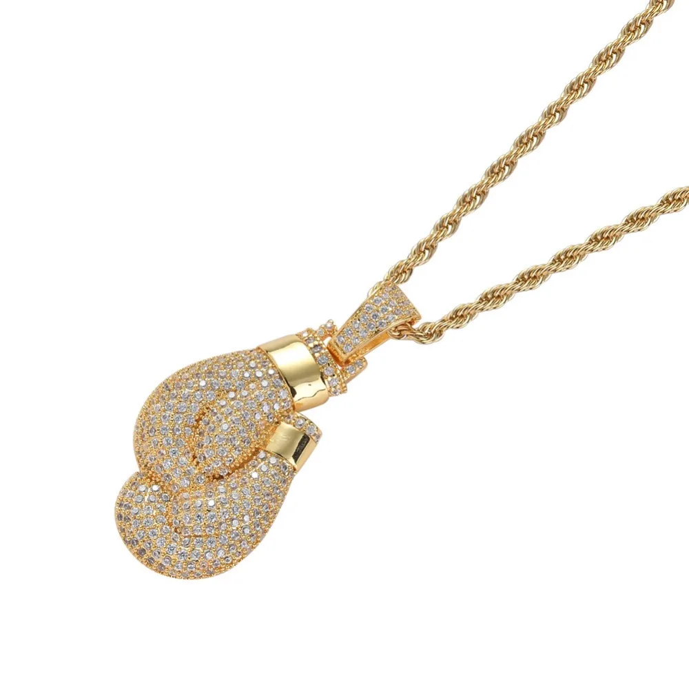 Хип-хоп AAA CZ Циркон проложенный Bling Iced Out боксерские Подвески в виде перчаток ожерелье для мужчин раппер ювелирные изделия золотой цвет Прямая