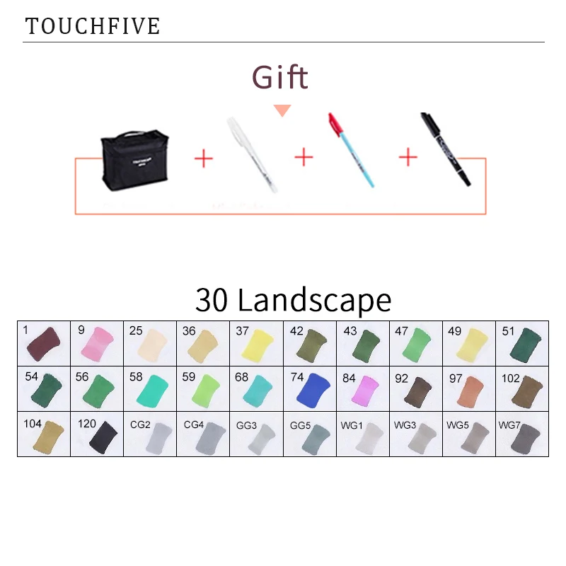 TouchFIVE 30/40/60/80 Цвет маркеры манга рисунок Маркеры Ручка на спиртовой основе эскиз жирной двойной кисть товары для рукоделия - Цвет: 30 LANDSCAPE