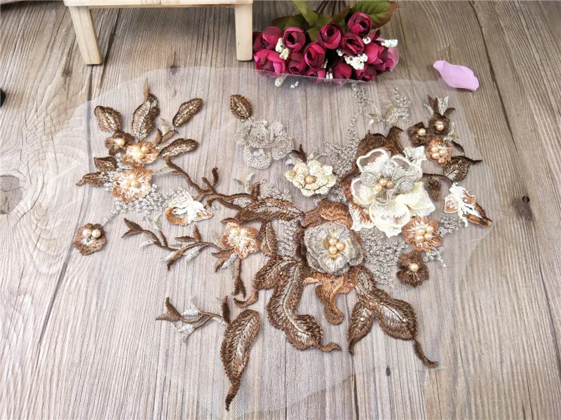 2 шт. кружева аппликации 3D цветок розовый Красный свадьба патч вышитые свадебные