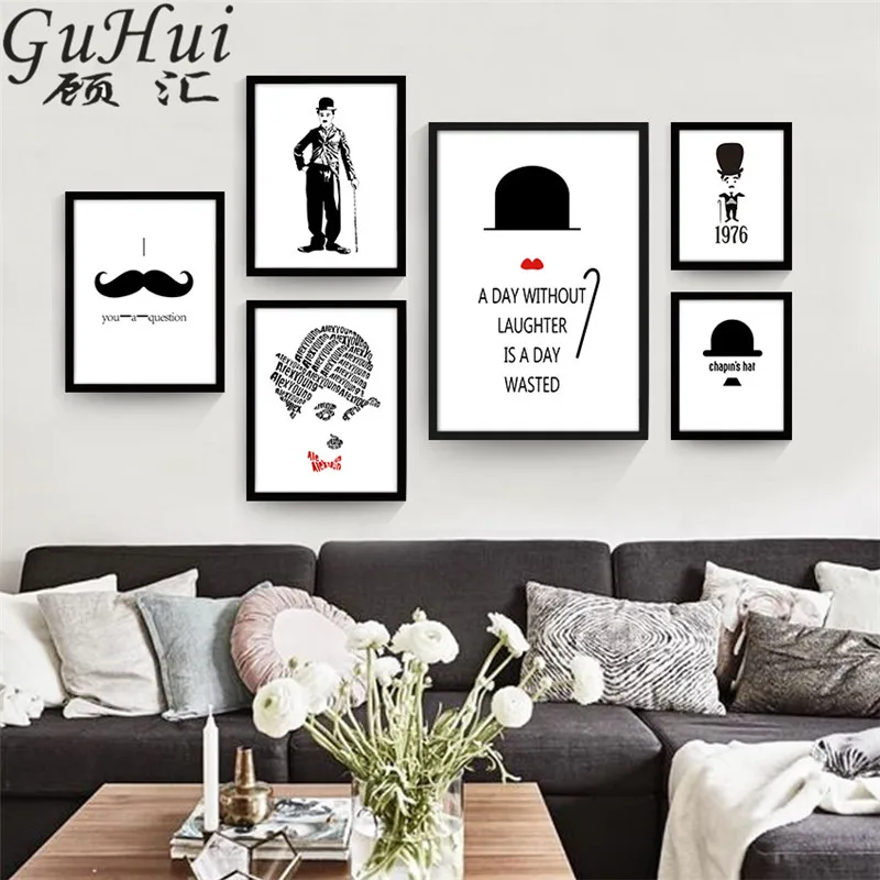 Абстрактная фигура Chaplin Холст Картина кино плакат Бар Декор Классическая шапка с
