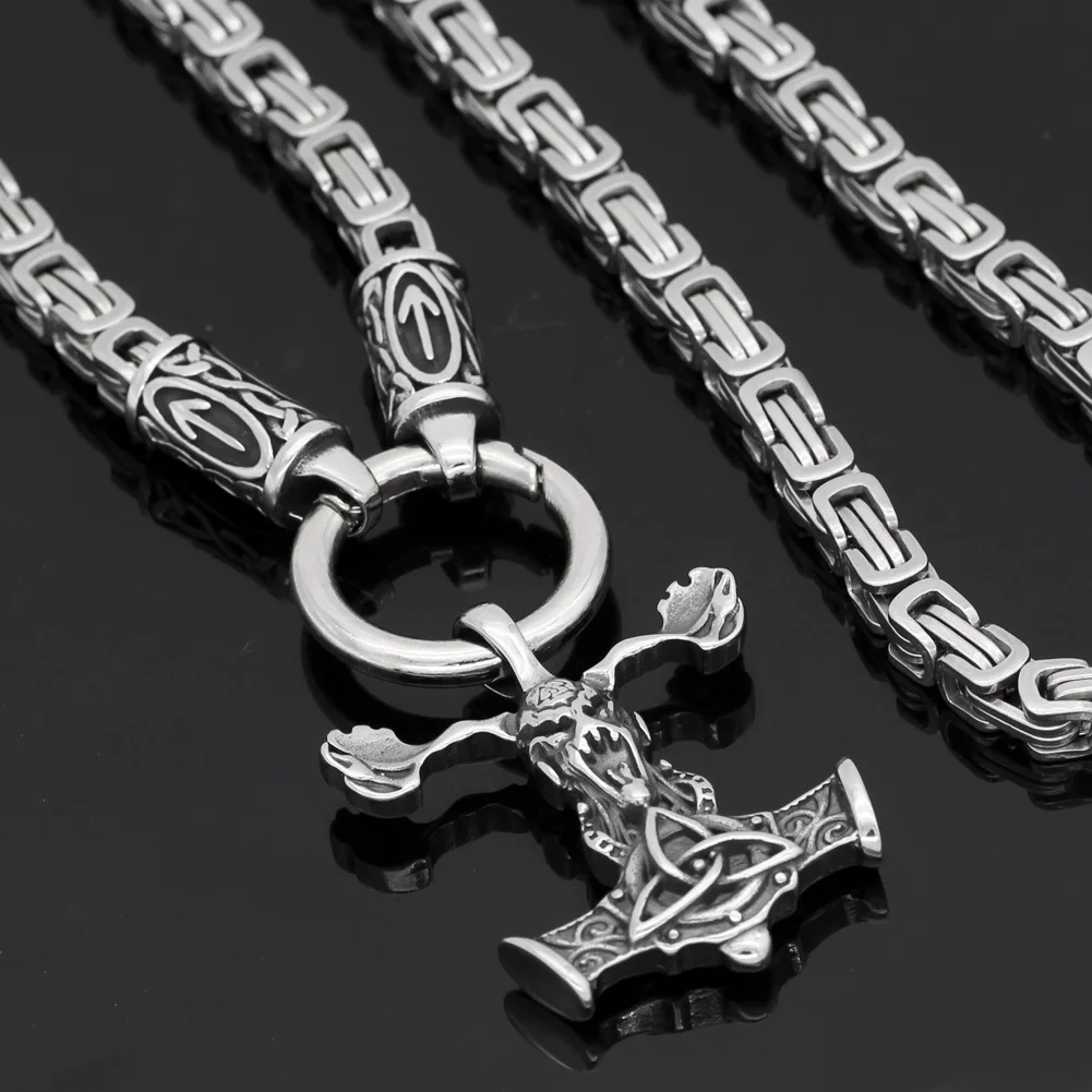 Скандинавский Викинг руна с узлом thor hammer Talisman MJOLNIR кулон ожерелье из нержавеющей