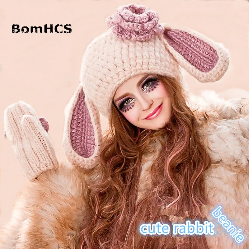Облегающие перчатки BomHCS милая женская шапка с кроличьими ушками и большими