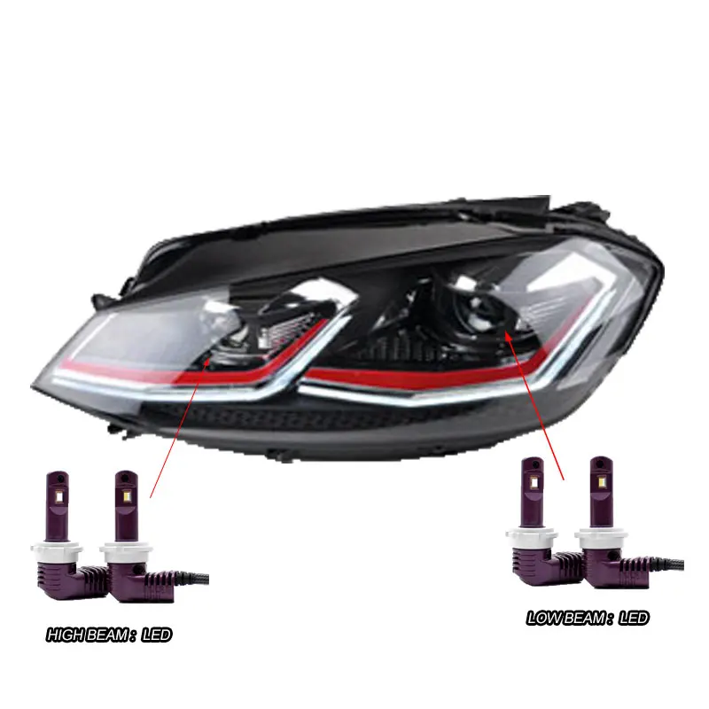 LED Автомобильный Стайлинг D2H H7 чехол для фары VW Golf7 Golf 7 MK7 светодиодный фонарь DRL Объектив Двойной Луч биксеноновый HID - Цвет: LED