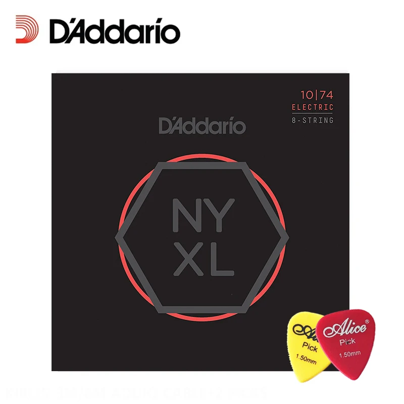 

D'Addario NYXL 1074 Nickel Wound 8-String Electric Guitar Strings, Light Top/Heavy Bottom Daddario Strings (With 2pcs picks)