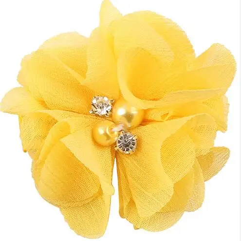 Цвет: желтый 18 шт Pearl Rhinestone шифон цветы аксессуары для волос ручной работы букет цветы оформление нет заколки для оголовье T172 - Цвет: Цвет: желтый