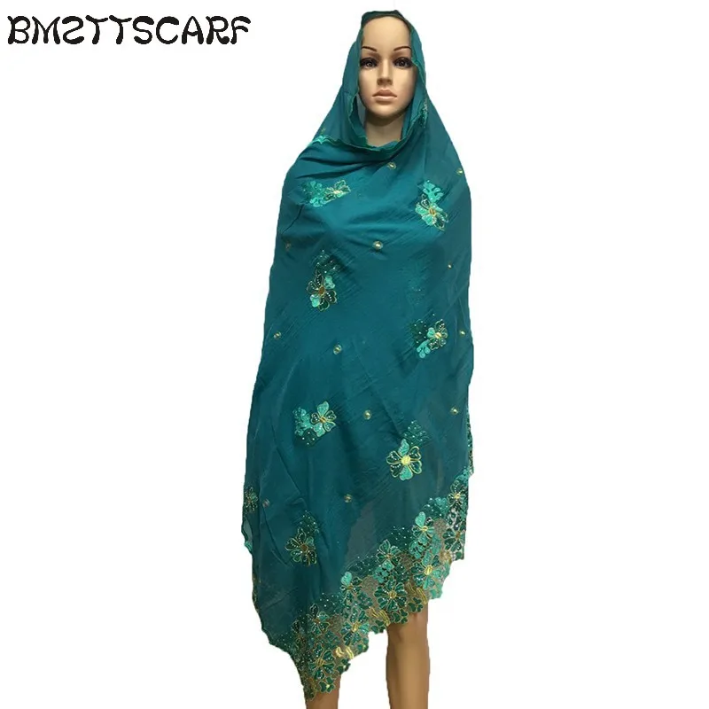 2019 Новое поступление бирюзовый шарф Мусульманский Хиджаб вышивка большой