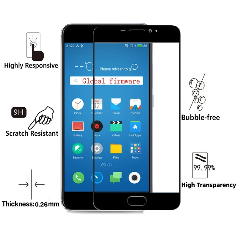 Защитное стекло GonoRack ультратонкое закаленное с полным покрытием для Meizu M5s M5C M5 Note
