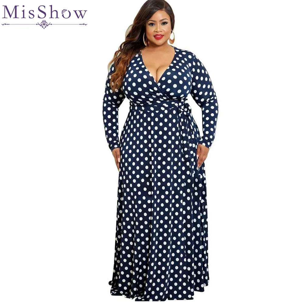 2019 весеннее длинное платье в горошек большого размера 3XL 4XL 5XL Boho пляжное туника