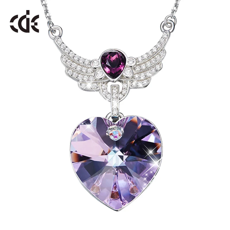 Purple CDE роскошные украшения с кристаллами Swarovski ожерелья ювелирные изделия для женщин голубое сердце кулон крылья ювелирные изделия Изысканные Подарки - Цвет камня: Purple