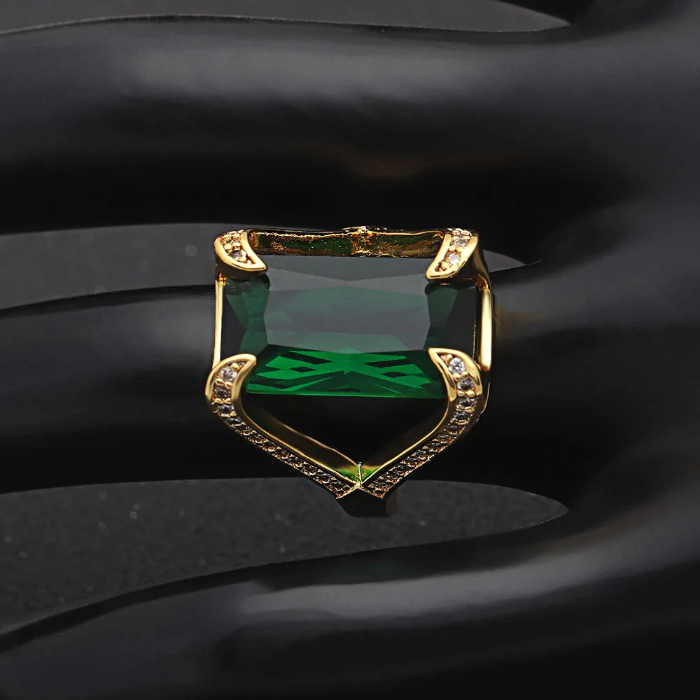Роскошное женское кольцо Seanlov с зеленым фианитом золотистого цвета | Украшения и