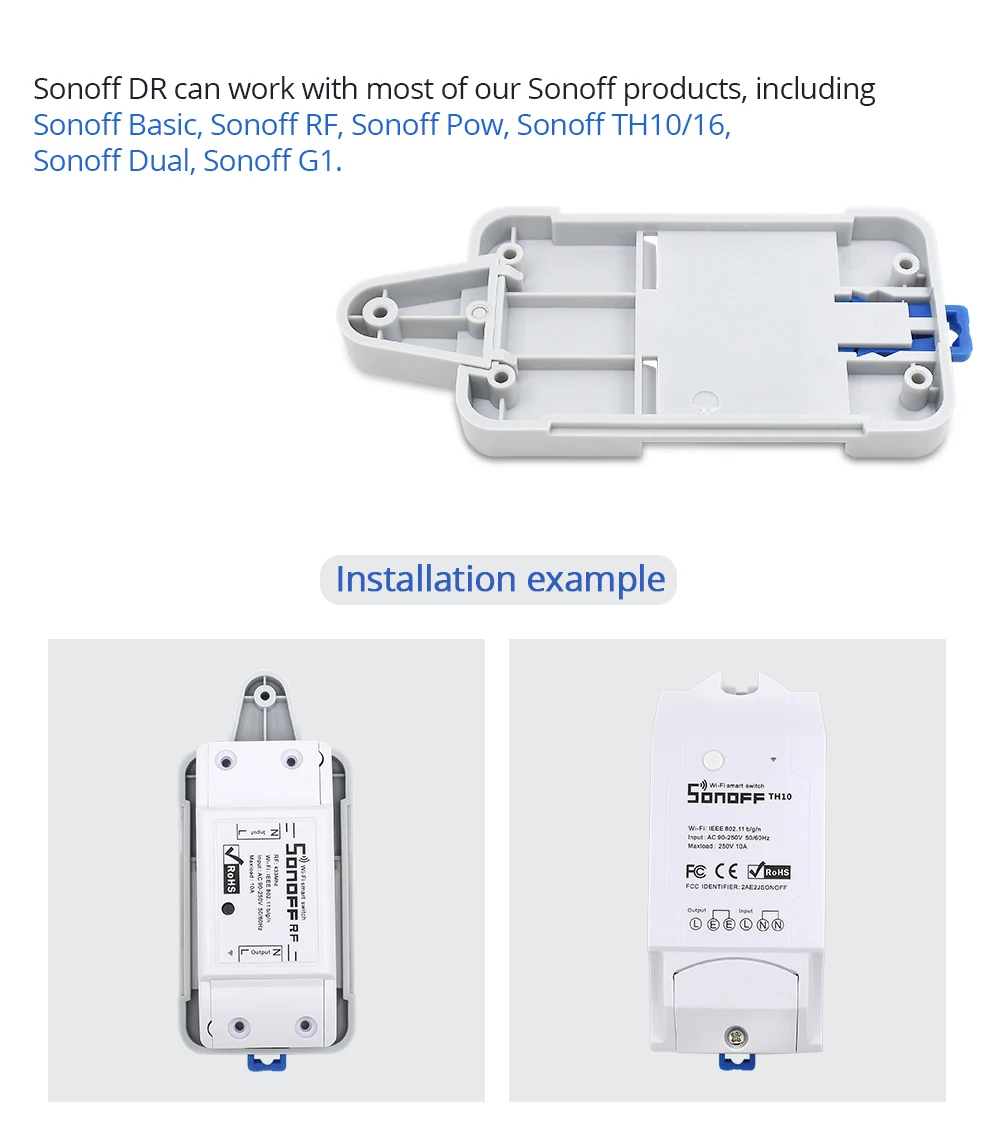 SONOFF для Basic/RF/Pow/TH10/16/Dual Wi-Fi Смарт-переключатель DR DIN лоток рейка Чехол Держатель Монтируется регулируемая крышка коробки для дома Alexa