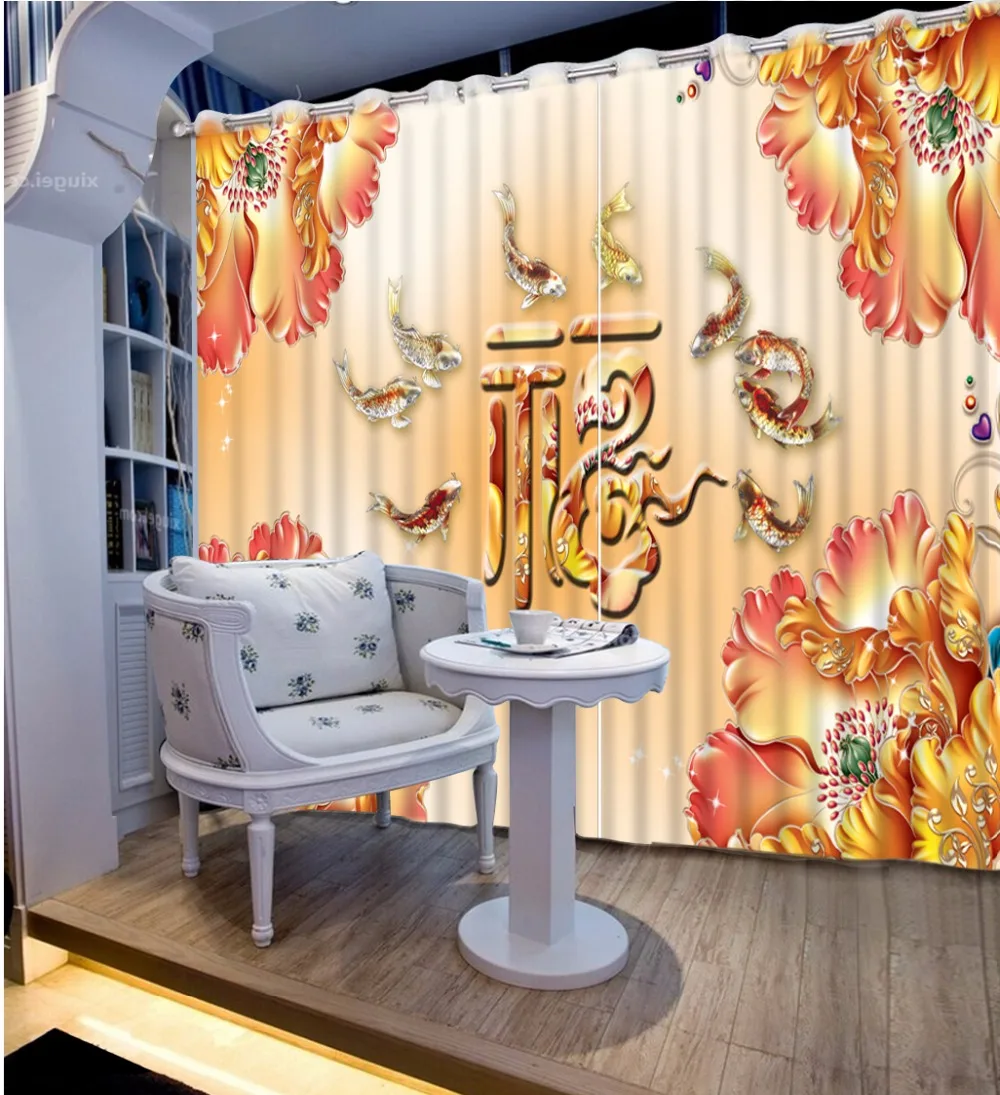 

Classic Luxury Curtains fish flower Decoration Curtain Modern Window Curtains For Living Room Blackout Drapes