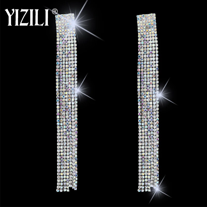 

Серьги-подвески женские YIZILI, серебряные, со стразами, высокого качества, блестящие