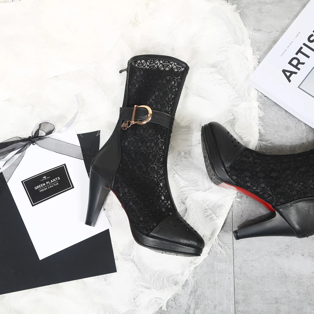 Большие Size33-43; летние ботинки; обувь из флока и кружева с вырезами; модная женская обувь; модная женская вышитая обувь