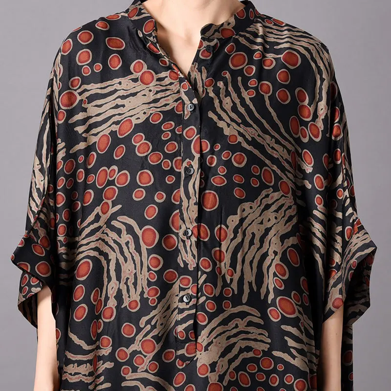 Женское весенне летнее платье с рукавами летучая мышь принтом морщин шелковое