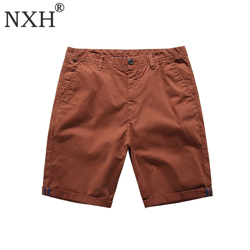 NXH 2019 новые летние однотонные х/Б мужские шорты облегающие по колено Высокое