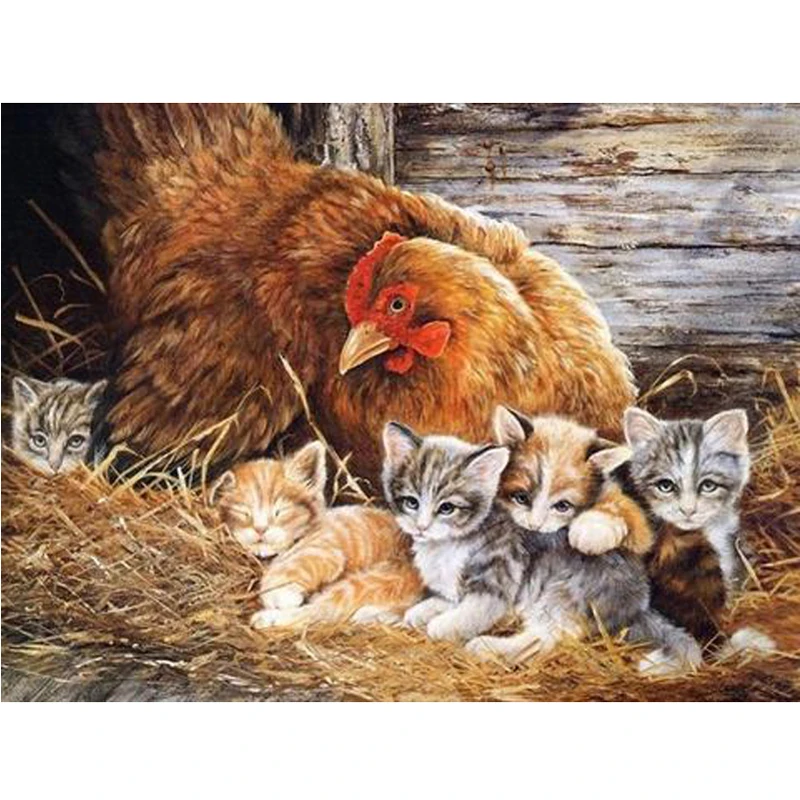 

Lifyy Diy Diamond Painting Diamond Art Diamond Painting Full Drill Square Round Paint By Mommy Chicken and Baby Kitten