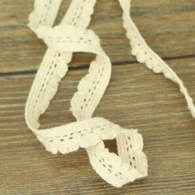 5 ярдов/много вязаных хлопковых эластичных кружевных лент бежевого белого цвета
