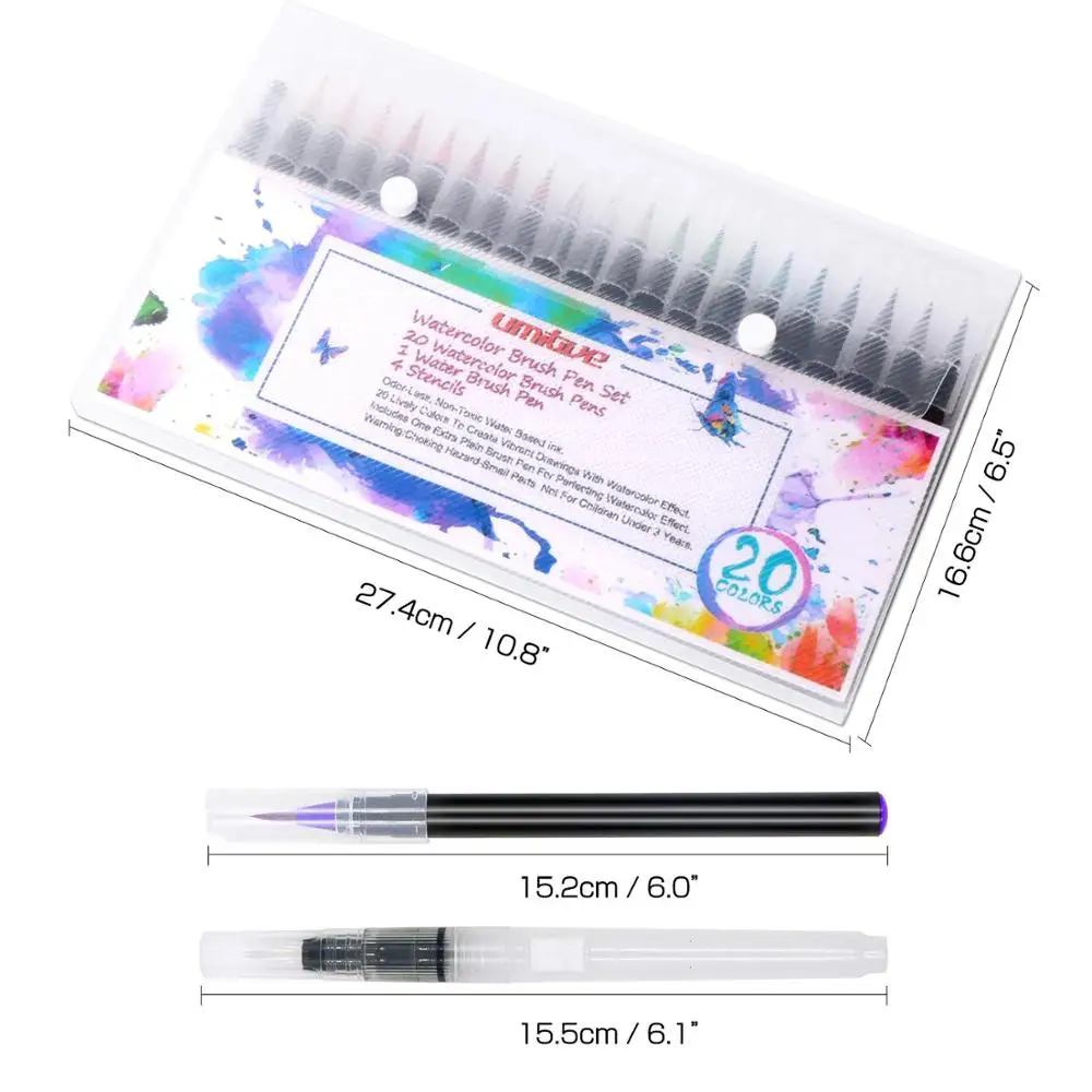 Umitive 20 цветов Набор акварельных кистей с 1 многоразовым смешиванием кисть для