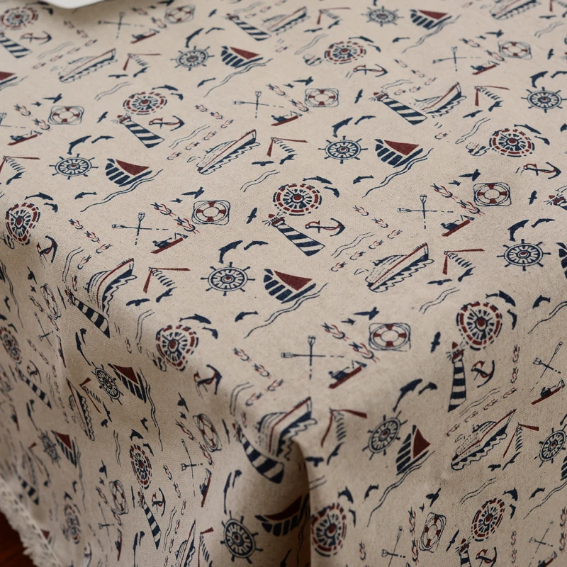 2016 new european style home use tablecloth polyester cotton full of boat cartoon pattern rectangle lace table cloth #160504_y26 | Дом и сад
