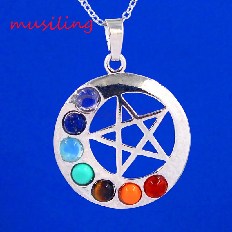 

musiling Jewelry Natural Stone 7 Chakra Beads Metal Reiki Pendant Pendulum Charms Health Healing Amulet Fashion Jewelry 10pcs