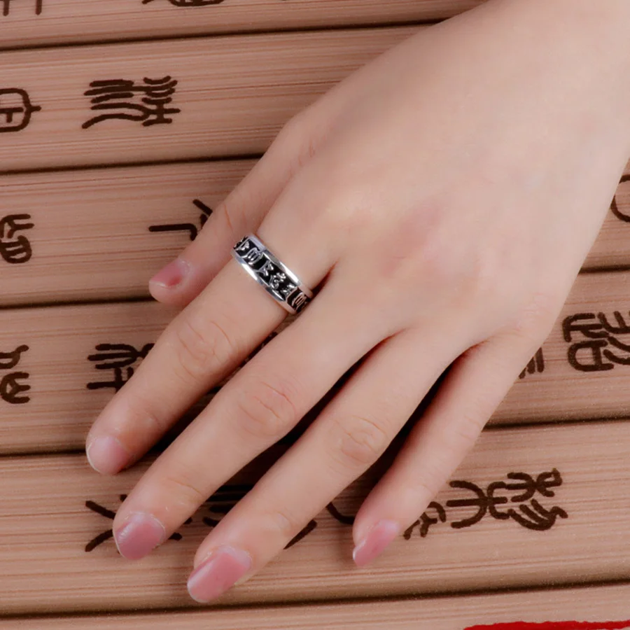 Посеребренные Винтаж вышивка тибетский Будда шесть слов мантровые кольца для