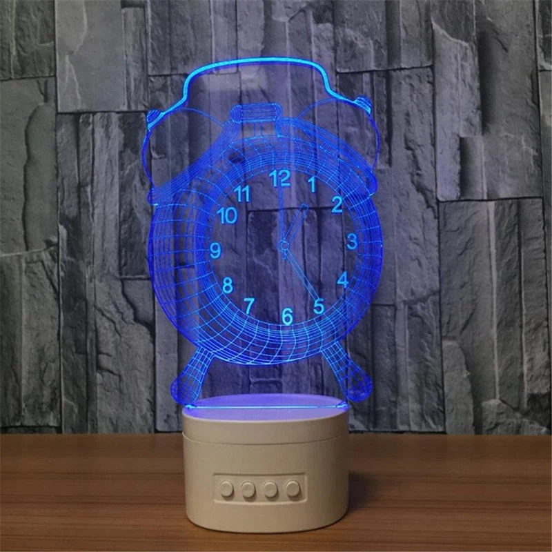 3D Alarm Clock Optical Illusion Visible Night Light With Bluetooth Speaker Base Led Desk Lamp 5 Color For Usb Children Baby | Лампы и