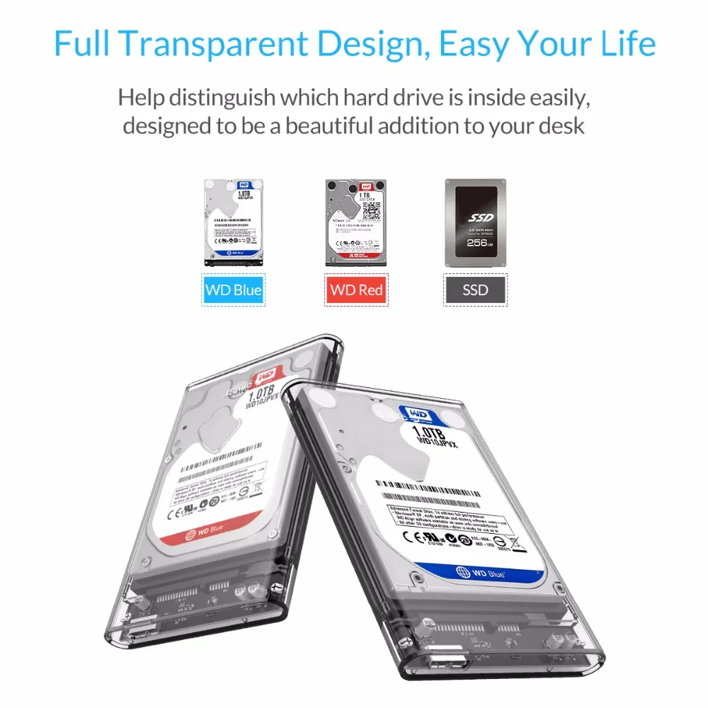 Прозрачный корпус для жесткого диска ORICO 2139U3 2 5 дюйма USB3.0 поддержка UASP протокол |