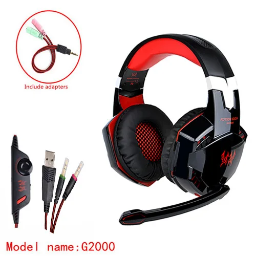 G2000 Red Adapter KOTION каждый наушник Игровые наушники с микрофоном стерео гарнитура геймерские наушники для компьютера наушники большая игровая гарнитура - Цвет: G2000 Red Adapter