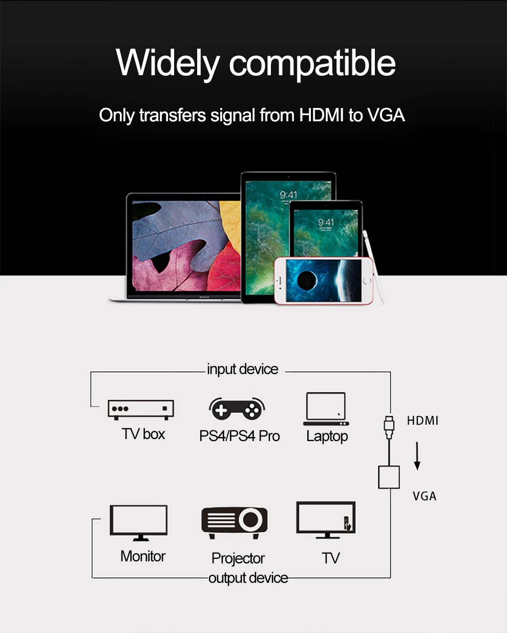 Biaze HDMI в VGA адаптер 1080P цифро-аналоговый видео аудио конвертер HDMI кабель для Xbox 360 PS3/4 PC ноутбук ТВ коробка проектор