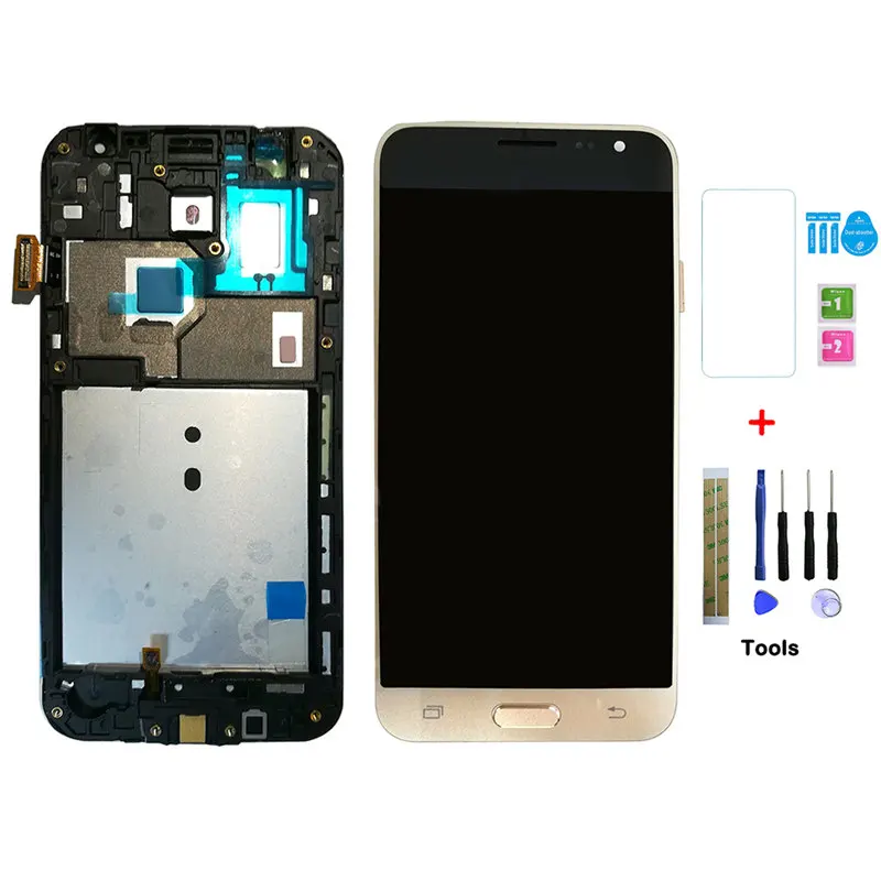 Золотой SZHAIYU Отрегулируйте яркость ЖК-дисплей для samsung Galaxy J3 J320 J320H J320H/DS J320F J320M дисплей сенсорный экран дигитайзер Рамка - Цвет: Золотой