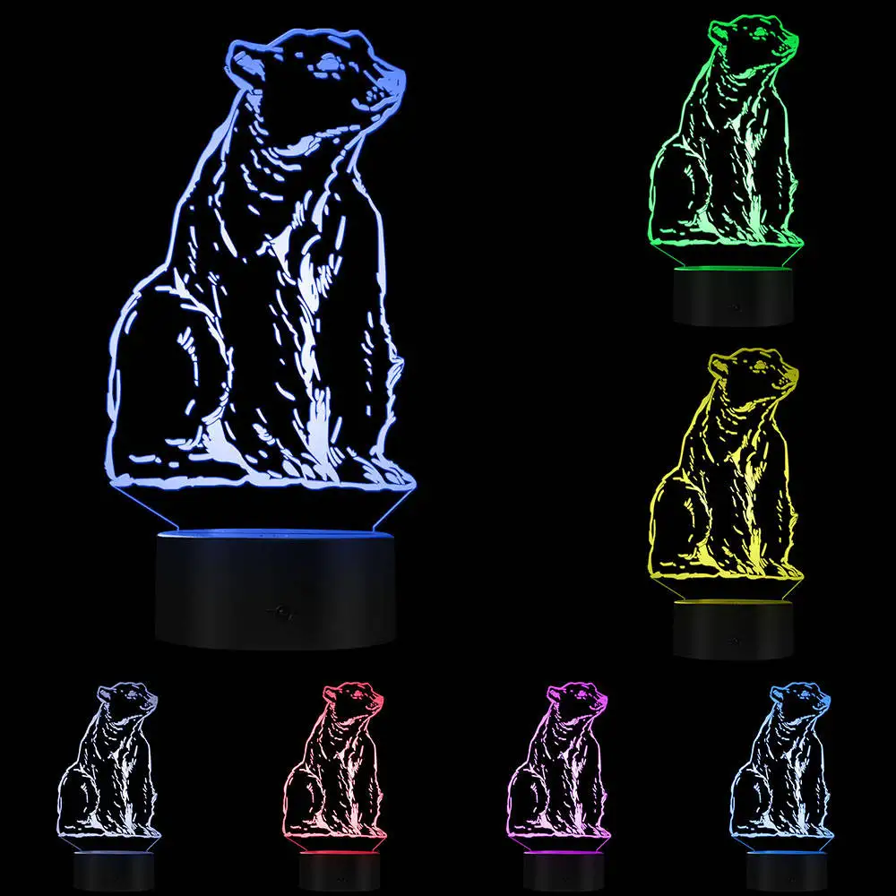 Plastic Base Животный тотем белый медведь ночной Светильник 3D эффект Оптическая иллюзия белый медведь настольная лампа детская комната ночной Светильник животное тематическая лампа - Цвет: Plastic Base