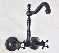 bathroom wall mounted basin faucet 360 degree roation black double handle faucets hot and cold water mixer faucet knf457