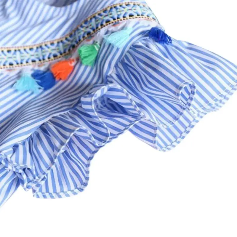 Summer Girls Tassel Flying Sleeve Dresses Stripe Cute Kids Party for girls Princess Dress Tops Clothes | Детская одежда и обувь