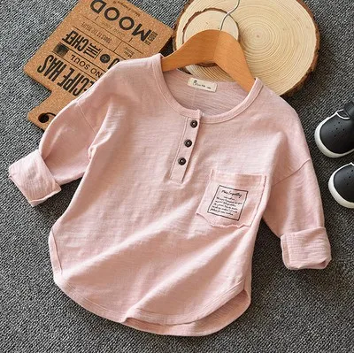pink Детская футболка; Новинка года; мягкая футболка из бамбукового хлопка для мальчиков; Свободная Повседневная футболка с длинными рукавами для девочек; RT524 - Цвет: pink