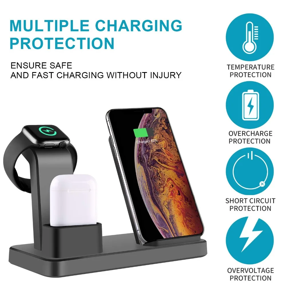 10W Fast Qi Wireless Charger Stand for Apple Watch 5 4 3 2 AirPods Charging Dock Station for iPhone 11 XS X XR 8 Samsung S10 S9