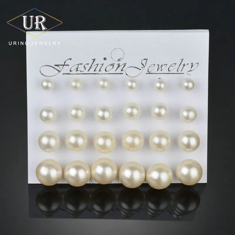 12 пары/компл. серьги гвоздики все размеры с имитацией жемчуга для женщин подарок