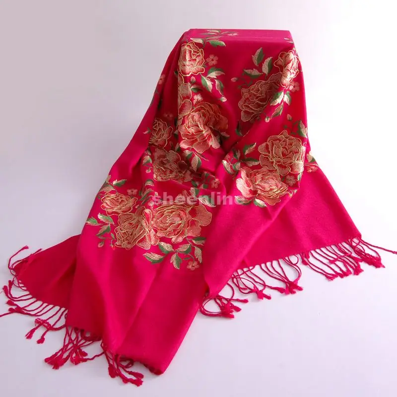 Многодизайнерская шерстяная шаль высшего качества с вышивкой в этническом стиле