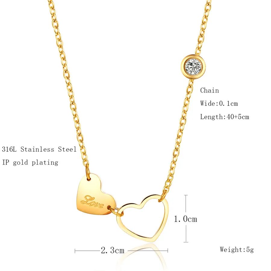 Martick высокое качество подвеска с двойными сердцами цепочка сияющими кубическими