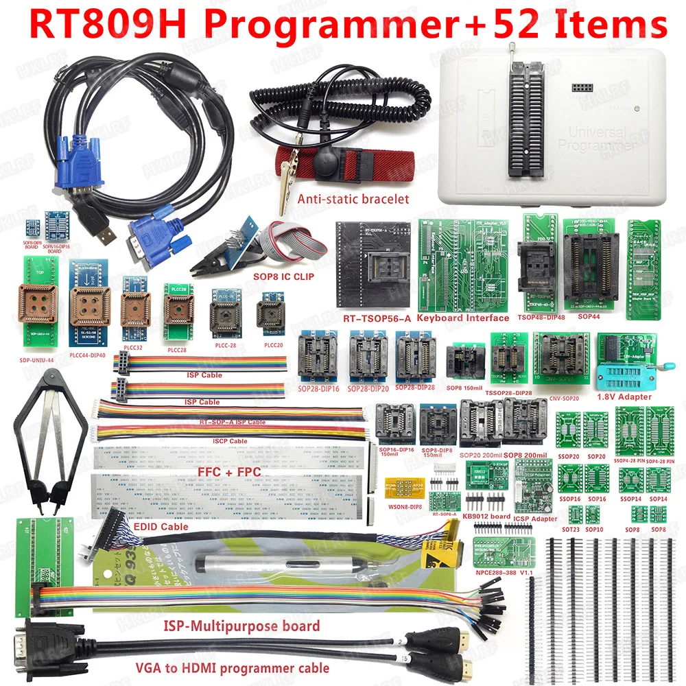 100% Оригинальный RT809H EMMC программирование Nand FLASH + 52 элемента/TSOP56/TSOP48/SOP8 TSOP28 кабель