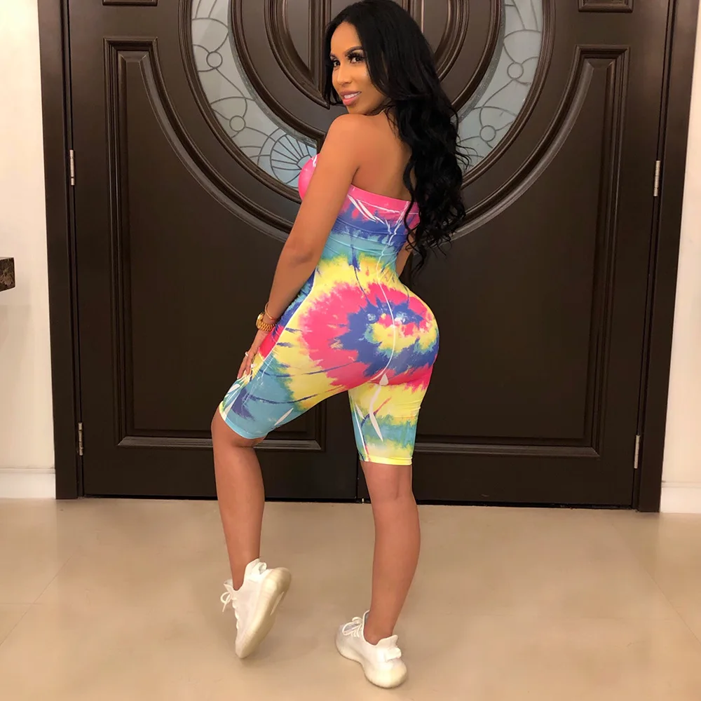 ANJAMANOR Tie Dye байкерское боди со спущенными плечами сексуальный комбинезон женский