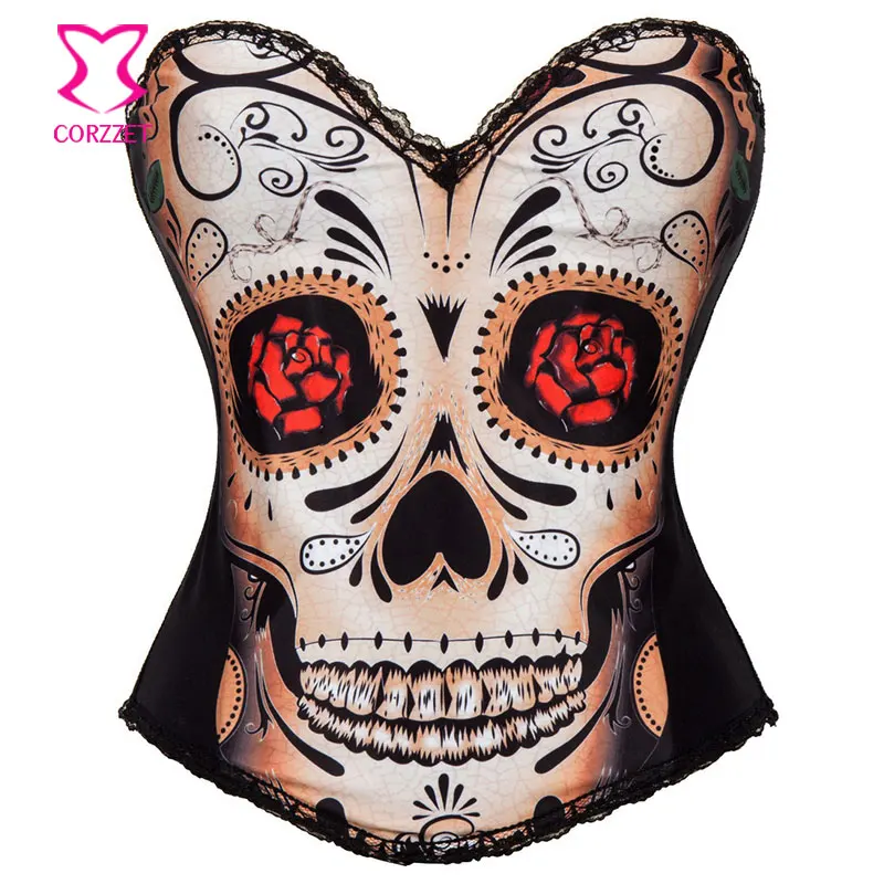 Женский корсет с принтом черепа лица и цветов|corset burlesque|corselet corsetsexy corselet |