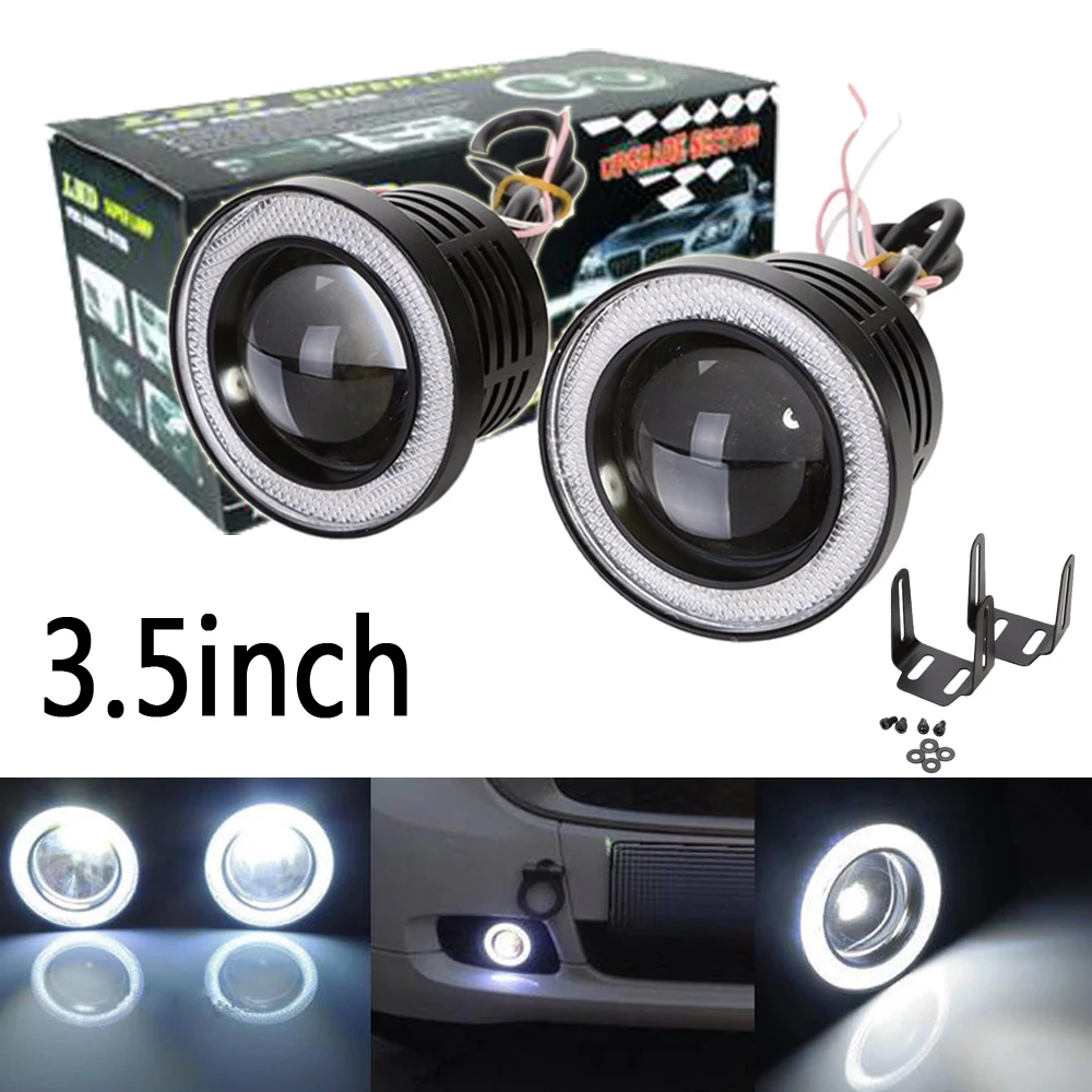 

2X 3.5 inch 3200Lm Round LED Projector Fog Light with COB Angel Eyes Halo Ring White/Green/Amber/Blue/Pink/Red DRL Car Auto 12V