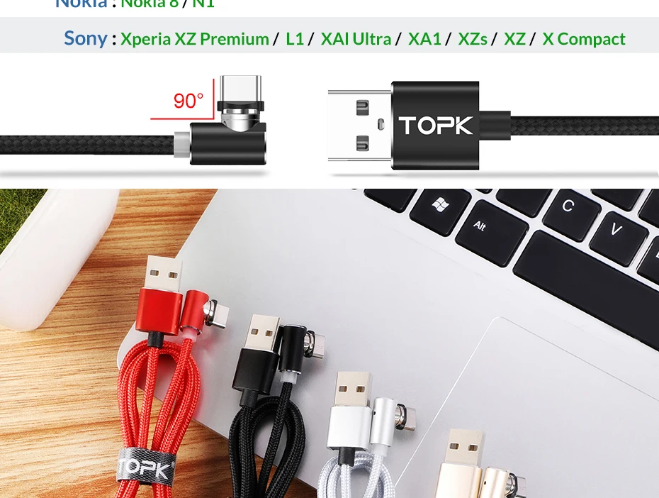 TOPK AM51 Magnetic USB Cable for iPhone Charger Micro Usb Type C for Samsung Galaxy S9 S8 Plus Note USB C Charger Cable
