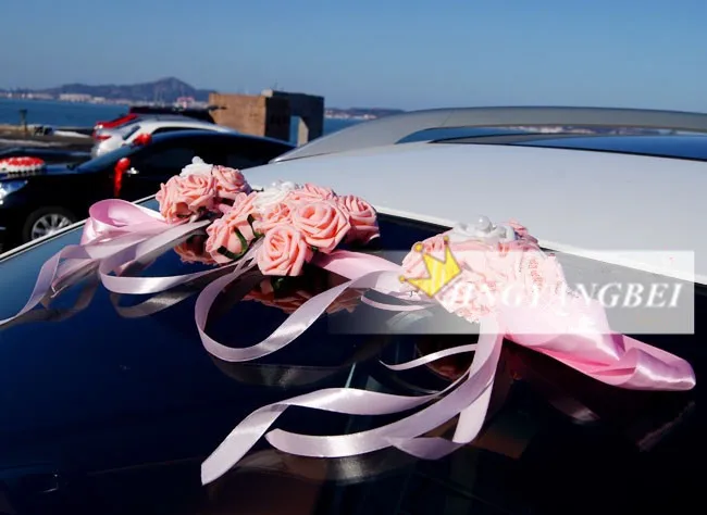 PE розы цветы 2 сердца+ 1bow-узел автомобиля decora крыша автомобиля гирлянды свадебные украшения 4 цвета