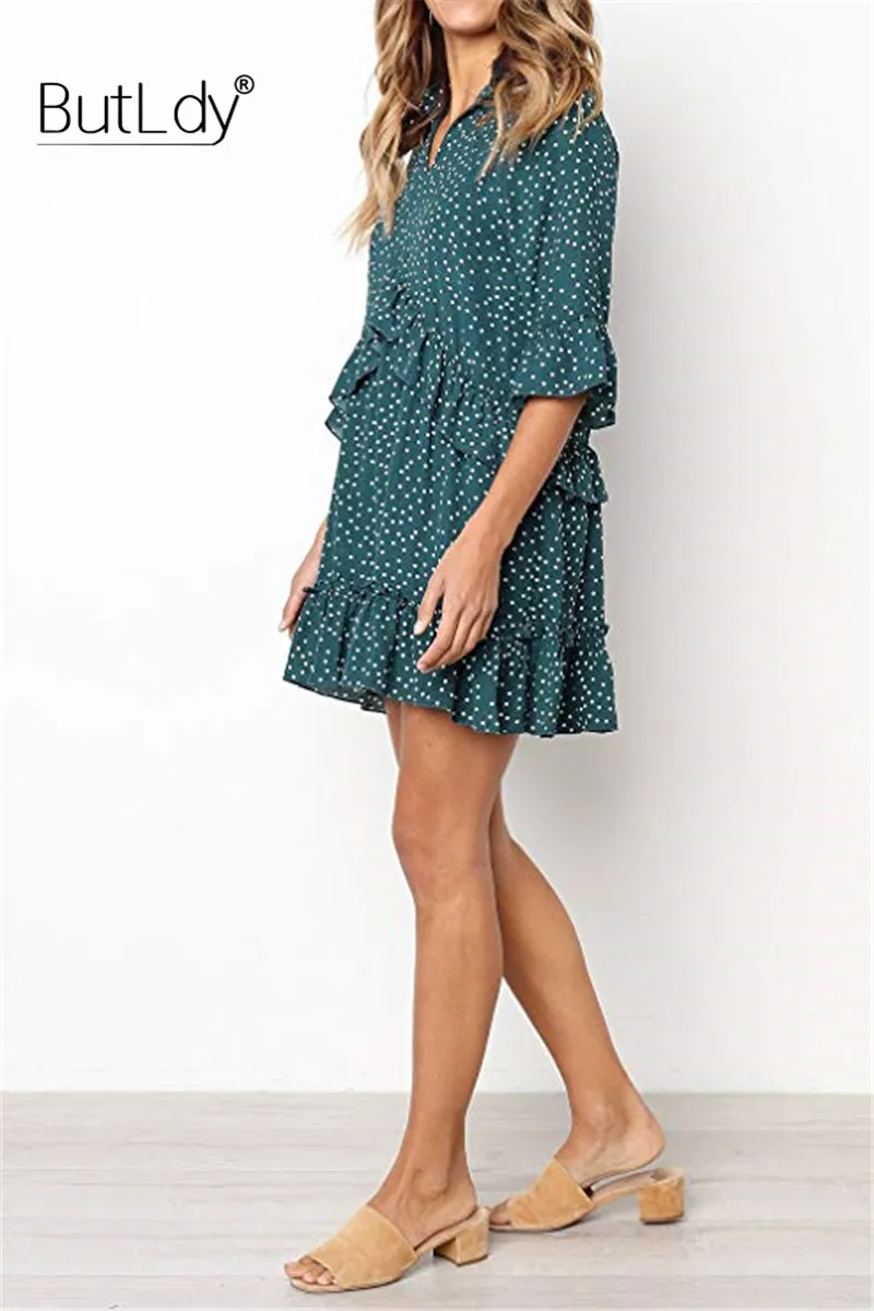 Женское Короткое платье в горошек повседневное винтажное с рукавом-бабочкой и